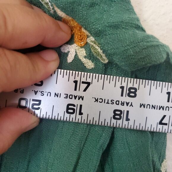 Boho Fig & Flower Embroidered Texture Peasant Dress Medium Green Anthropologie - Picture 9 of 16